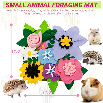 Small Animal Foraging Mat for Rabbit Hedgehog Guinea Pig Rat Chinchillas Bunny - Interactive Cute Flower Funny Feeder Toy Feeding Mat Bedding Cage Accessories