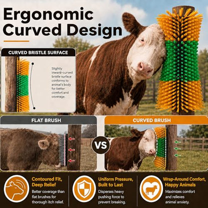 Bionic Curve Livestock Scratching Brush for Cattle, Cows, Goats, Horses and Pigs - Body-Contoured Farm Animal Scratcher Post, Heavy Duty Livestock Grooming Brush with 4 Screws, 1 Pack - color: 1pcs