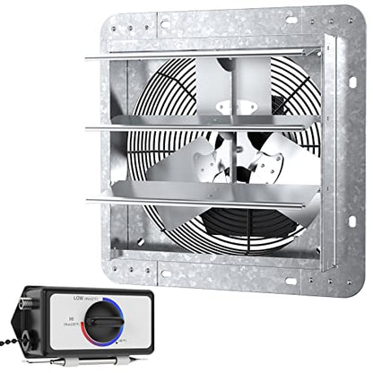 iLIVING 12" Wall Mounted Shutter Exhaust Thermostat Control-3 Speeds Vent Fan For Home Attic, Shed, or Garage Ventilation, 960 CFM, 1200 SQF Coverage Area, Variable, Silver - style: 12" Fan w/ Thermostat