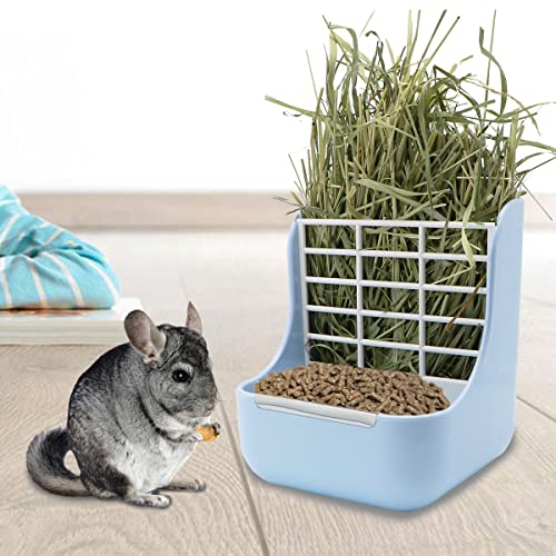 Litewoo Rabbit Hay Feeder Guinea Pig Feeder, 2 in 1 Automatic Small Animal Food Bowl Feeding Cage Accessories (Blue) - color: Blue
