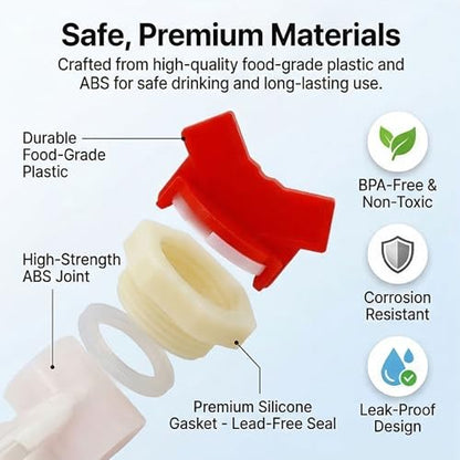 2 Pack Rabbit Watering System Bucket Connector Kit for 5/16" ID Hose, Includes Bulkhead Fitting, Barb Ball Valve & Mesh Filter Washer, Automatic Poultry Waterer Rain Barrel Spigot Kit, White