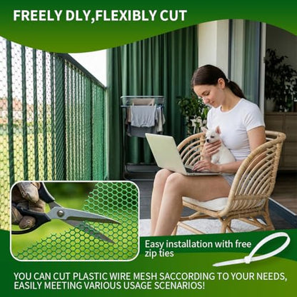 Plastic Chicken Wire Mesh Fence,Plastic Chicken Wire Roll 16in x 10ft,Garden Netting Fencing Barrier for Poultry, Animals, Pets and Balcony(Green) - color: Green, size: 16INx10FT