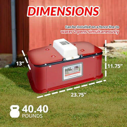 Brower Polyurethane Foam Insulated Galvanized Steel Electric Heated Livestock Pig Waterer with Lid and Mud Grates for 150 Hogs, Red