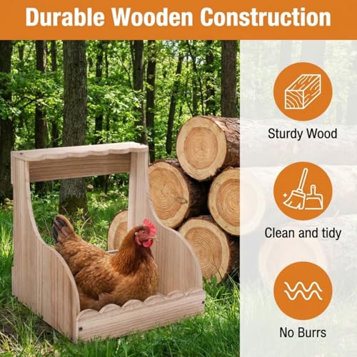 Tlence Single Compartment Hens Nesting Box, 14.5 x 13.75 x 13 Inch Wood Chicken Laying Eggs Boxes, Large Heavy Duty Chicken Coop Nest Box Accessories for Duck Birds Poultry, Easy Assembly