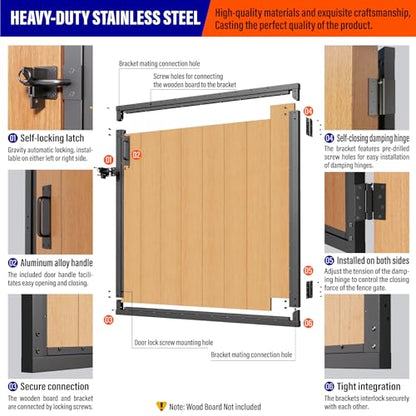 4x4FT (46.78" W X 47.2" H) 201 Stainless Steel Anti Sag Wooden Fence Gate Kit Heavy Duty Garden Gate Frame Hardware Kit Reinforcement (Left/Right Free-Installation) - size: W4xH4 FT