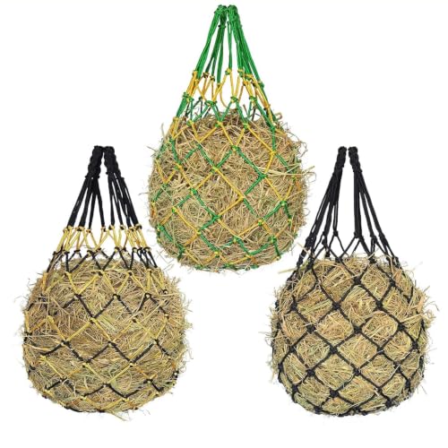 Hay Net for Horses,Slow Feed Hay Bag for Horses Goat Sheep,Hanging Hay Feeder Bag for Horses Stable Stall Paddock Rest Toy (Black+Green+Yellow) - color: Black+Green+Yellow
