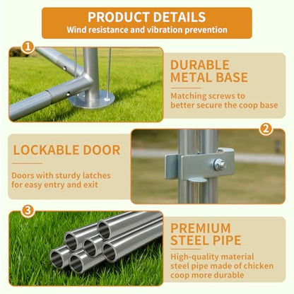 Large Metal Chicken Coop, Walk in Chicken Run for Yard with Waterproof Cover & Secure Lock, Poultry Cage for Aviary and Hen House, Duck Coop and Rabbit Pen 19.6 x 9.8 x 6.5 ft - size: 236.2"L x 117.6"W x 78.0"H