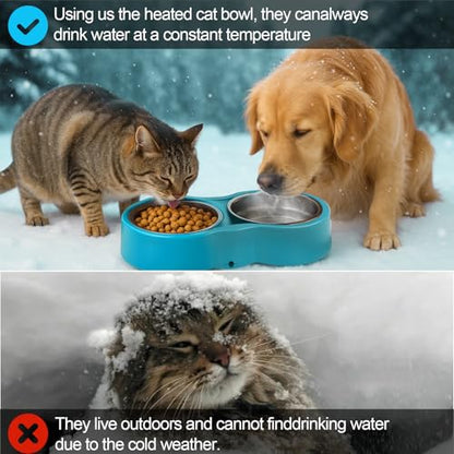 Pet Heated Bowl for Cat Dog, Freeze-Proof Warming Animal Food Feeder with Anti-Chew Cord,Waterproof & Thermostat Heating Bowls Removeable, (2 x 23 fl oz, Blue)