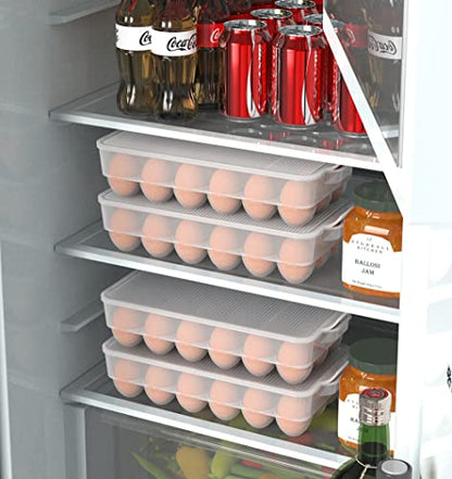 Clear Covered Egg Holder 3-Pack, Plastic Egg Storage for Refrigerator, Egg Tray Container with Lid, Fits 18 Eggs