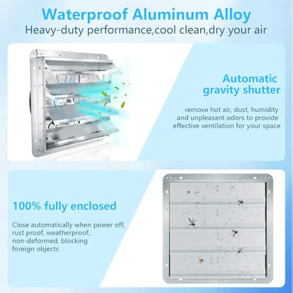 18 inch Shutter Exhaust Fan with Speed & Thermostat Control, 2600 SQ. Ft Coverage Area, 2500 CFM, Upgrade Powerful Wall Mount Attic Vent Fan for Greenhouse, Garage, Chicken Coops Ventilation Fans - size: 18 inch