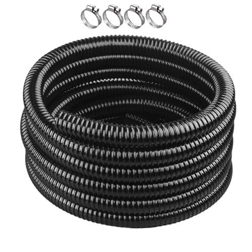 1-1/2 Inch Pond Tubing 20ft Black Corrugated Flexible PVC Pond Hose with 4 Stainless Steel Hose Clamps, Kinkproof and Strong for Pond Pump Fountain Garden Waterfall. - size: 1-1/2" ID, style: 20 ft