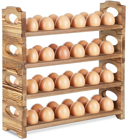 Wooden Egg Holder Countertop, 4-Tier/48-Hole, Stackable | Farmhouse Style, With Handle, Storage & Organizer, Durability, Assembly, For Chicken/Duck/Quail/Turkey/Easter Eggs - style: 4-Tier
