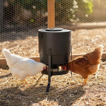 KOL Chicken Feeder No Waste for Coop & Outdoors, 16 Port 50lbs Poultry Feeder with Spill-Control Design, Rust-Proof Powder Coated Metal & Smooth Safe Edges (Black) - color: Black