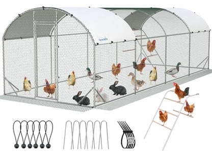 Quictent Essential Series 24x9x6.6ft Metal Chicken Coop Run with Climbing Ladder, Walk-in Outdoor Poultry Cage with PVC Coated Chicken Wire, Hen Duck Rabbit Farm House, Waterproof Anti-UV Cover - size: 24x9ft