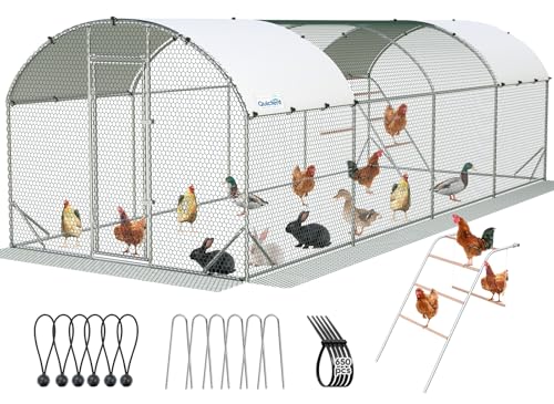 Quictent Essential Series 24x9x6.6ft Metal Chicken Coop Run with Climbing Ladder, Walk-in Outdoor Poultry Cage with PVC Coated Chicken Wire, Hen Duck Rabbit Farm House, Waterproof Anti-UV Cover - size: 24x9ft