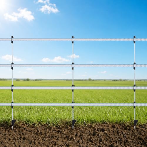 50 Pack Fixed Insulator Fiberglass Posts, 48 Inch Fiberglass Electric Fence Posts, Easy Step-in Posts for Livestock Fencing, Garden Fencing and Boundary Marking,Grey - color: Grey