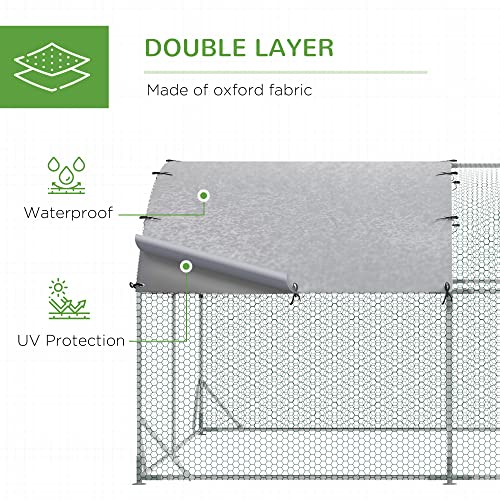 PawHut 9.2' x 24.9' x 6.5' Large Chicken Coop Metal Chicken Run with 210D Waterproof and Anti-UV Cover, Dome Shaped Walk in Fence Cage Hen House for Outdoor and Yard Farm Use, 1" Tube Diameter - size: 299.2"L x 110.2"W x 77.6"H