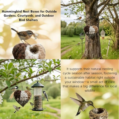 Handmade Fiber Bird Nesting Heart, Winter Tree Shelter for Wild Birds,Birds Nests Material Holder, Hummingbird Nest Boxes for Outside, Gardens, Courtyards, and Outdoor Bird Shelters