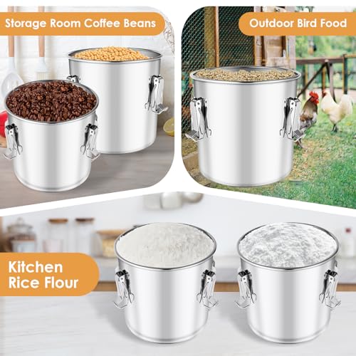 304 Stainless Steel Food Containers with Lids,12L/20LBS Airtight Food Storage Containers with Lock Clips for Flour Rice Sugar Coffee Bean,Stainless Steel Food Storage Containers for Kitchen