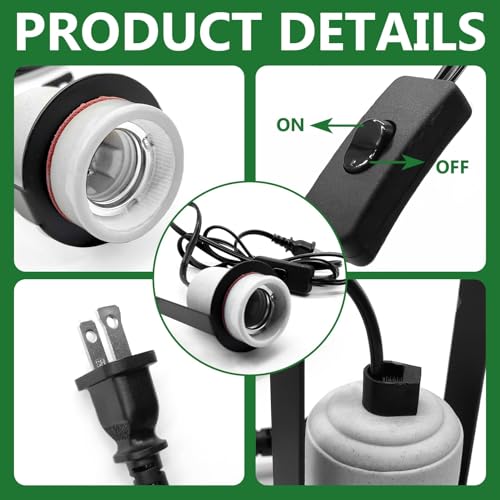 2 Pcs Reptile Ceramic Heat Lamp Holder,Reptile Light Fixture with Thermometer,Pet Terrarium Heat Lamp Bulb Socket Bracket for for Bearded Dragon Lizard Snake Tortoise - size: 3.5*2.4*4.5IN | 2PCS