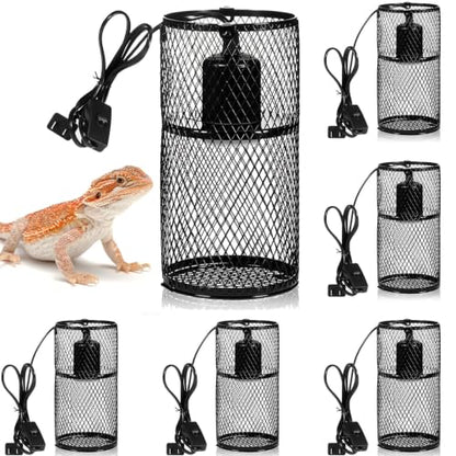 VIHOSE 6 Pcs Reptile Heat Lamp Guard with 150W Ceramic Heat Emitter Basking Anti Scald Heating Lamp Holder Mesh Cage Reptile Protection Lampshade for Lizard Snake Without Bulb (4 Inch,Black,Black) - color: Black, Black