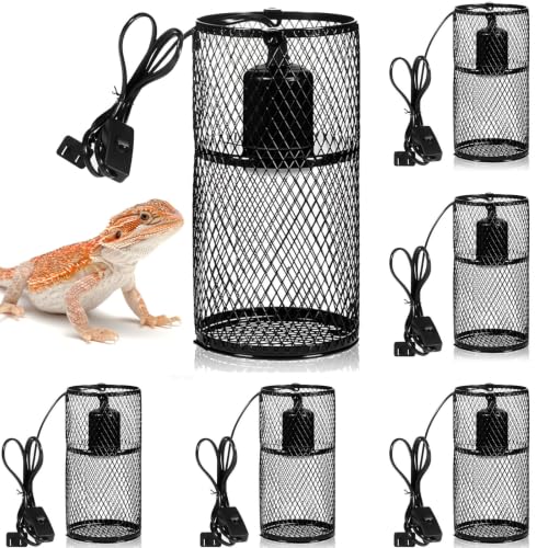 VIHOSE 6 Pcs Reptile Heat Lamp Guard with 150W Ceramic Heat Emitter Basking Anti Scald Heating Lamp Holder Mesh Cage Reptile Protection Lampshade for Lizard Snake Without Bulb (4 Inch,Black,Black) - color: Black, Black
