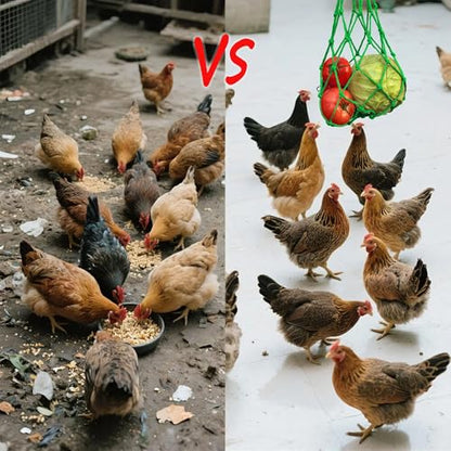 Chicken Vegetable Fruit Hanging Feeder 4Pcs, Reusable String Bag with Hook for Chicken Coop Toys, Poultry Feeding Tool for Hens,Duck,Goose(Green) - color: Green