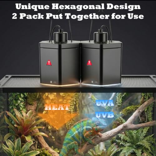 Yoobao 5.9" Reptile Heat Lamp Fixture, Hexagonal Dome Light with Hook for Basking Light & Ceramic Heat Emitter, 100W UVB/UVA Reptile Light Fixture for Bearded Dragon, Turtle, Snake, Lizard Terrarium