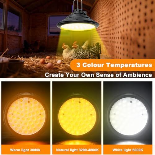 2-Pack Solar Chicken Coop Light with Timer, Barn Light for Horse Arenas, Pig Farms | 3-Mode Spectrums, IP66 Waterproof & 22ft Cord | Outdoor Lighting for Stables, Goat Sheds, Poultry Coop