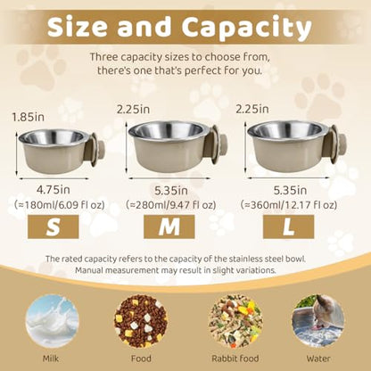 2Pcs Pets Lightweight Stainless Steel Bowl,Removable Stainless Steel Pet Hanging Food Water Feeder Bowl for Puppy Dog Cat Rabbit Ferret Bird Gunea Pigs (Medium) - size: Medium