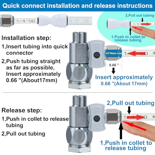YUHX Feed Water Adapter 3/8" x 1/4" or 3/8" Add-A-Tee, 1/2 x 1/4 or 3/8 Water Line splitter,1/4 Push to Connect not Fit Thread or Braided Hose - style: Push to Connect