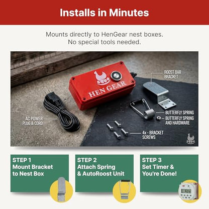 HenGear AutoRoost, Automatic Chicken Coop Door, Auto Chicken Roost Bar Opener with Timer Function, Plug-in Operation for Reliable Morning Access, Easy Setup, Auto Opener, Chicken Coop Accessories