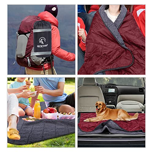 REDCAMP 59"x 78" Waterproof Outdoor Camping Blanket, Stadium Blankets for Camping with Sherpa Fleece Lining, Large Windproof Blanket for Picnic Hiking Road Trip, Machine Washable - color: Red/59"x 79" Red