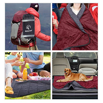 REDCAMP 59"x 78" Waterproof Outdoor Camping Blanket, Stadium Blankets for Camping with Sherpa Fleece Lining, Large Windproof Blanket for Picnic Hiking Road Trip, Machine Washable - color: Red/59"x 79" Red