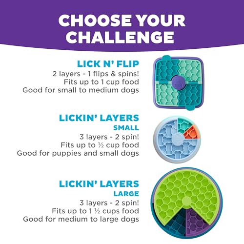 Outward Hound by Nina Ottosson Lick N' Flip Level 1 Dog Puzzle Toy, Durable Plastic Lick Mat & Slow Feeder – Non-Slip Base Beginner Enrichment for Medium Dogs, Holds 1 Cup Wet or Dry Food, 7.4" x 7.4" - color: Lick N' Flip Treat (Purple)