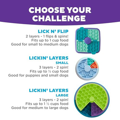 Outward Hound by Nina Ottosson Lick N' Flip Level 1 Dog Puzzle Toy, Durable Plastic Lick Mat & Slow Feeder – Non-Slip Base Beginner Enrichment for Medium Dogs, Holds 1 Cup Wet or Dry Food, 7.4" x 7.4" - color: Lick N' Flip Treat (Purple)