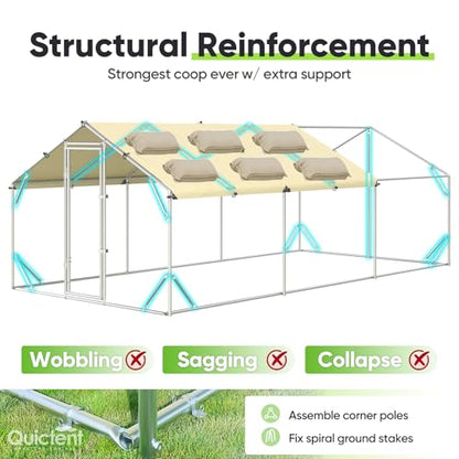 Quictent Premium Large Metal Chicken Coop Run Upgraded with Reinforced Hardware Cloth & Galvanized Metal Tube, Walk-in Poultry Cage for Outdoor Yard Farm, Waterproof Cover, 19.7x9.8x6.6FT