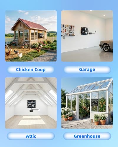 10 Inch Upgraded Shutter Exhaust Fan with Thermostat & Remote Control, Automatic On/Off by Temperature, 890 CFM Wall Mounted Garage Fan for Attic, Greenhouses, Sheds, Chicken Coops & Shops - size: 10''