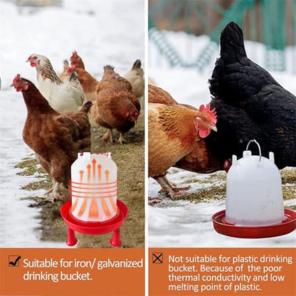 Heated Chicken Waterer, Integrated Temperature Chicken Water Heater with Handle for Chicken Coop, Poultry Water Dispenser for Winter (6, Liters)
