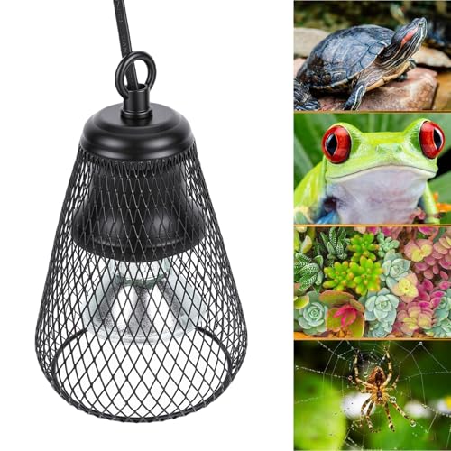 Asixxsix Reptile Lamp Guard, Metal Heat Lamp Cage with Dimming Switch and Chew Resistance Springs for Bearded Dragon Turtles Snake Lizard Terrarium up to 100W, Reptile Heater (US Plug)