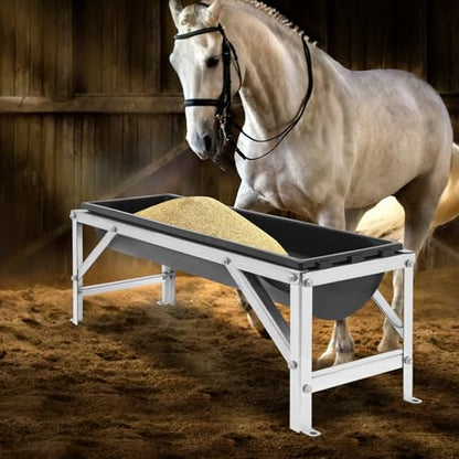 Livestock Feed Trough, 9.25 Gal Large Capacity Animal Feeder with Stand, Heavy Duty Metal Hay & Water Trough for Horses, Goats, Deer, Cattle, Chicken, Easy to Clean & Assemble (Black) - color: Black
