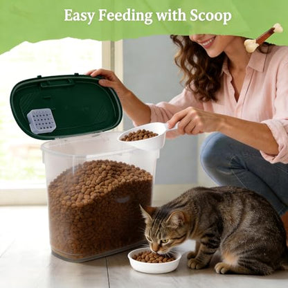 Dark Green Airtight Dog Cat Food Storage Container 10 Lbs - Slim Tall Pet Food Treat Container with Lid, Scoop and Cup - Clear Plastic Dry Food Storage Bin for Dogs, Cats, Bird Seeds, Kibble, Pellets - color: Dark Green