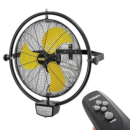 HiCFM 20" Remote Control Wall Mount Fan, 5100 CFM High Velocity 3-Speed Oscillating Wall Fans with Timer for Industrial, Commercial, Warehouse, Garage, Gazebo and Patios - UL Listed - size: 20" indoor