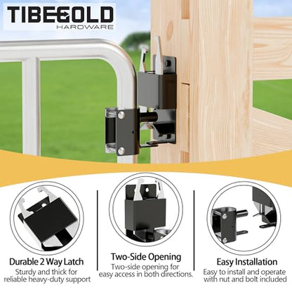 2 Way Gate Latch, Heavy Duty Two Way Farm Gate Latch, Black Anti-Sag Fence Gate Latch, Lockable Gravity Latch Gate Hardware for Fences, Metal Gates, Farm, Horse Corrals, Ranches, 1 Pack