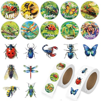 1000 Pcs Insect Animals Stickers for Boys Girls 2 Roll 1 Inch Bug Stickers Bulk. Scrapbook Nature Sticker Packs for Water Bottles Phone Case Laptop - color: Insect Stickers