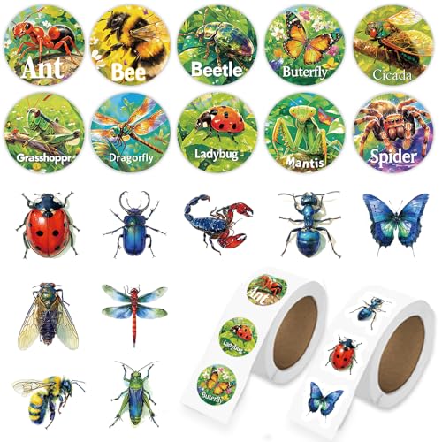 1000 Pcs Insect Animals Stickers for Boys Girls 2 Roll 1 Inch Bug Stickers Bulk. Scrapbook Nature Sticker Packs for Water Bottles Phone Case Laptop - color: Insect Stickers