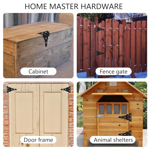 HOME MASTER HARDWARE 8 Inch Heavy Duty Decorative T Hinge Shed Storage Gate Barns Tee Hinges with Screws Black Finish 4 Pack