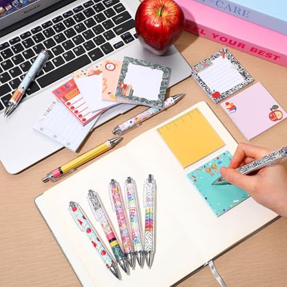18 Pcs Teacher Desk Accessories, 9 Pads Cute Sticky Notes, 9 Kawaii Pens, 3 x 3 Inches Notepads Memo Pad for Office Supplies Meeting Students School Decor Teacher Gifts - style: Teacher