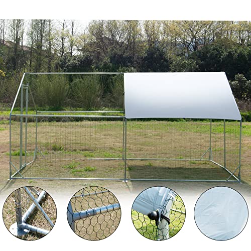 Large Metal Chicken Coop Walk-in Poultry Cage Hen Run House Spire Shaped Cage with Waterproof and Anti-Ultraviolet Cover for Outdoor Backyard Farm Use - size: 236.2"L x 118.1"W x 76.8"H