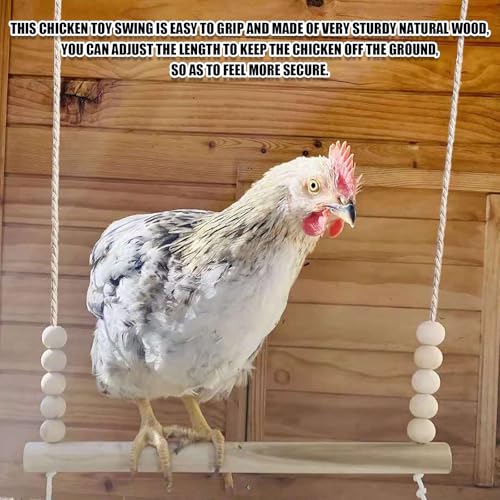 Chicken Swing Toy, Natural Wooden Chicken Bird Swings with Wooden Beads, Wood Stand Chicken Coop Accessories for Poultry Run Rooster Hens Chicks Pet Parrots